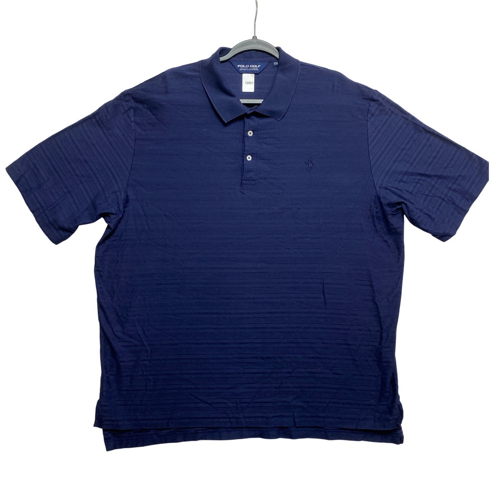 Polo Golf Ralph Lauren Polo Shirt Mens XXL Navy Blue Textured Stripe Short Slv